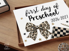 Leopard First Day of Preschool Sign, Trendy Coquette Printable, 1st Day Girl Back to School Sign, Bow Polka Dot, Checkered