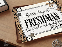 First Day of Freshman Year Sign, Leopard Coquette Printable, 1st Day Girl 9th Grade Back to School Sign, Class of 2030, Trendy Bow Polka Dot