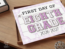 First Day Of 8th Grade Sign Glitter PRINTABLE, Eighth Grade Back To School Sign, Whimsical Bold Modern Elegant Girl Photo Prop