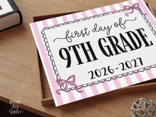 Pink First Day Of 9th Grade Sign Coquette PRINTABLE, Girl Back To School Sign, 1st Day Photo Prop, Cute Bow, Instant Download