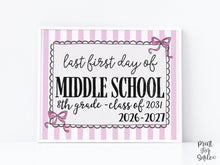 Pink Last First Day of Middle School Coquette Sign Printable, 8th Grade Sign, Girl Back To School Sign, 1st Day Photo Prop, Instant Download