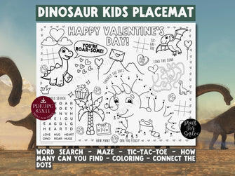 Dinosaur Valentines Day Placemat PRINTABLE For Kids Dino