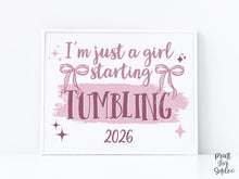 First Day Of Tumbling Sign PRINTABLE Photo Prop, Cute Instant Download, Coquette Bow Girly Whimsical, Modern Gymnastics Milestone Poster