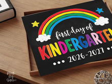 First Day of Kindergarten Sign Printable, Colorful Rainbow Boy Girl Board Poster, Back to School Sign, Primary Chalkboard Instant Download