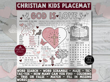 Christian Valentine's Day Activity Placemat PRINTABLE, Activity Sheet For Kids, Coloring, Scripture, God Is Love, Sunday School, Church