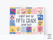 First Day of 5th Grade Sign Patchwork Printable, Trendy Floral Back to School Sign, Fifth Grade Pastel Floral Photo Prop, Instant Download