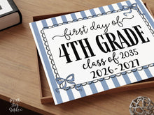 Blue First Day Of 4th Grade Sign Coquette PRINTABLE, Fourth Grade Girl Back To School Sign, Photo Prop, Instant Download