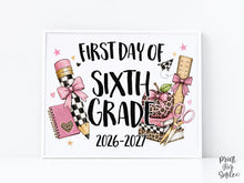 First Day of 6th Grade Sign, Girl Printable, Pink Coquette Bow, Checkered Leopard, Back to School Sign, Digital Download