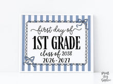 Blue First Day Of 1st Grade Sign Coquette PRINTABLE, First Grade Girl Back To School Sign, 1st Day Photo Prop, Instant Download