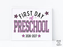 First Day of Preschool Sign Printable, Trendy Checkered Leopard Preppy Poster, 1st Day Back To School Sign, Instant Download