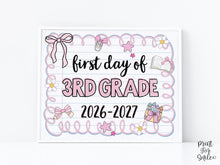 Cute First Day Of 3rd Grade Sign PRINTABLE Third Grade School Sign Photo Prop Instant Download Pastel Coquette Bow Girly Whimsical Modern