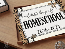 First Day of Homeschool Sign, Leopard Coquette Printable, 1st Day Girl Back to School Sign, Trendy Bow Polka Dot