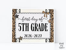 First Day of 5th Grade Sign, Leopard Coquette Printable, 1st Day Girl Fifth Grade Back to School Sign, Trendy Bow Polka Dot