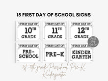 15 First Day Of School Signs BUNDLE PRINTABLE 1st-12th Grade, Preschool, Pre-K, Kindergarten, Instant Download, Photo Prop School Sign, 8x10