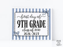 Blue First Day Of 9th Grade Sign Coquette PRINTABLE, Girl Back To School Sign, 1st Day Photo Prop, Cute Bow, Instant Download