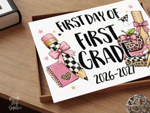 First Day of 1st Grade Sign, Girl Printable, Pink Coquette Bow, Checkered Leopard, Back to School Sign, Digital Download