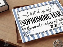 Blue First Day Of Sophomore Year Sign Coquette PRINTABLE, Back To School Sign, Girl Photo Prop Instant Download, Class Of 2029, 10th Grade