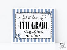 Blue First Day Of 4th Grade Sign Coquette PRINTABLE, Fourth Grade Girl Back To School Sign, Photo Prop, Instant Download