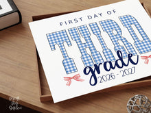 Gingham First Day Of 3rd Grade Sign Printable, 1st Day Girl Photo Prop, Blue Back To School Sign, Instant Download