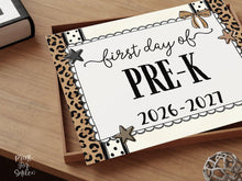First Day of Pre-K Sign, Leopard Coquette Printable, 1st Day PreK Girl Back to School Sign, Trendy Bow Polka Dot