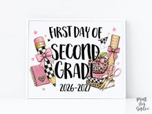 First Day of 2nd Grade Sign, Girl Printable, Pink Coquette Bow, Checkered Leopard, Back to School Sign, Digital Download