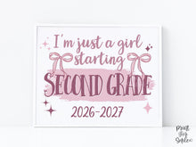Girl First Day Of Second Grade Sign PRINTABLE, 2nd Grade Back To School Sign, Cute Coquette Bow Pink Y2K Photo Prop, Balletcore Aesthetic