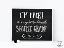 First Day of 2nd Grade Sign Printable, Back to School Sign, Clean + Chalkboard 1st Day Second Grade Poster for Boy or Girl