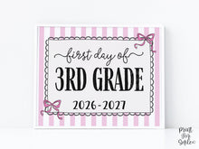 Pink First Day Of 3rd Grade Sign Coquette PRINTABLE, Third Grade Girl Back To School Sign, 1st Day Photo Prop, Cute Bow, Instant Download