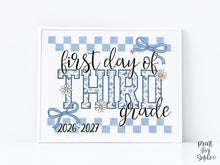 First Day Of 3rd Grade Sign Toile PRINTABLE, Third Grade Sign, Gingham School Sign, Photo Prop, Daisy Cute Elegant Coquette Whimsical