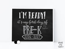 First Day of Pre-K Sign Printable, Back to School Sign, Clean + Chalkboard 1st Day PreK Poster for Boy or Girl