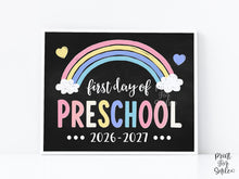 First Day of Preschool Sign Pastel Rainbow, Girl Back to School Sign, Boho Board Poster, Cute Chalkboard, Instant Download