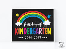 First Day of Kindergarten Sign Printable, Colorful Rainbow Boy Girl Board Poster, Back to School Sign, Primary Chalkboard Instant Download