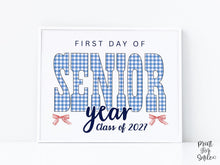 Gingham First Day Of Senior Year Sign Printable, 1st Day Girl Photo Prop, Blue Back To School Sign, Instant Download