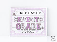 First Day Of 7th Grade Sign Glitter PRINTABLE, Seventh Grade Back To School Sign, Whimsical Bold Modern Elegant Girl Photo Prop