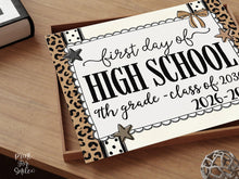 First Day of High School 9th Grade Sign, Leopard Coquette Printable, 1st Day Girl Ninth Grade Back to School Sign, Trendy Bow Polka Dot