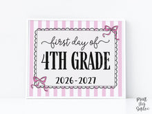 Pink First Day Of 4th Grade Sign Coquette PRINTABLE, Fourth Grade Girl Back To School Sign, Photo Prop, Instant Download
