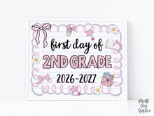 Cute First Day Of 2nd Grade Sign PRINTABLE Second Grade School Sign Photo Prop Instant Download Pastel Coquette Bow Girly Whimsical Modern