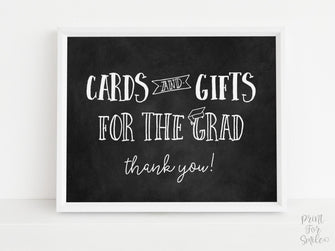 Cards And Gifts For The Grad Sign, PRINTABLE Graduation Party Decor Chalkboard