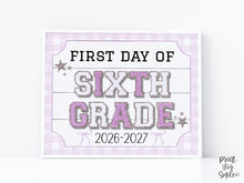 First Day Of Sixth Grade Sign Glitter PRINTABLE, 6th Grade Back To School Sign, Whimsical Bold Modern Elegant Girl Photo Prop