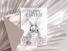 Easter Printable Card Happy Bunny Floral For Wife Kids Daughter Mom Girlfriend