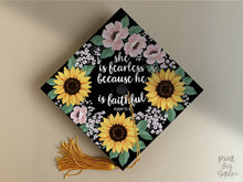 Grad Cap Topper PRINTABLE Graduation Decoration, Nurse, Teacher, Girl Hat Topper, She Is Fearless Because He Is Faithful, Psalm 23:4