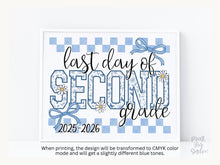 Last Day of 2nd Grade Sign Toile Printable | End of School Year 2026 Photo Prop | Gingham Floral School Sign