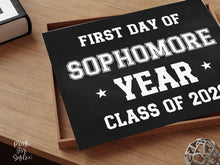 First Day Of Sophomore Year Sign Boy Printable Chalkboard Sports Style, High School Sign, Bold Simple Minimalist Modern