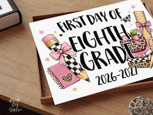 First Day of 8th Grade Sign, Girl Printable, Pink Coquette Bow, Checkered Leopard, Back to School Sign, Digital Download