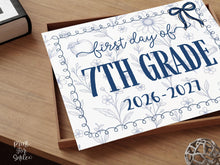 First Day Of 7th Grade Sign, Toile PRINTABLE, Seventh Grade Back To School Sign, Photo Prop, Coquette Girl Bow, Instant Download