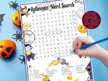 Halloween Word Search For Kids PRINTABLE With Cute Bat, Vampire, Candies, Pumpkin, Ghost, Cat