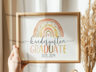 Boho Kindergarten Graduation Sign PRINTABLE 2024 Rainbow 8x10 JPG PDF