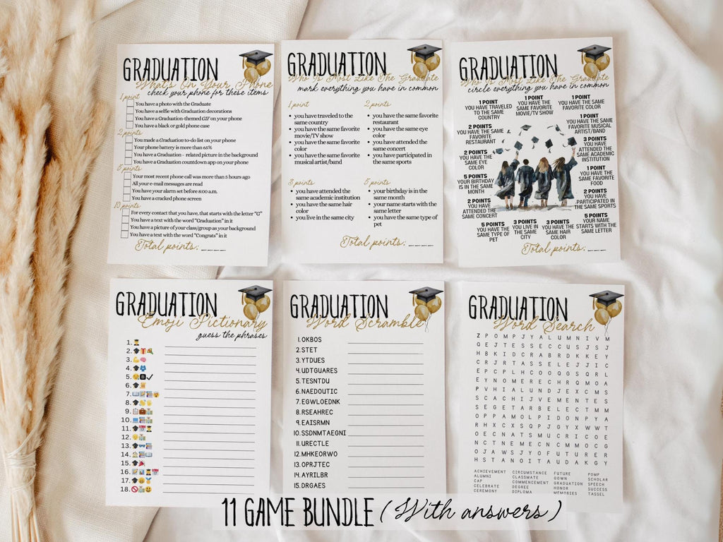 Graduation Games Bundle PRINTABLE Grad Party Games, Class Of 2025, Col