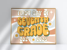 Retro First Day Of 7th Grade Sign Groovy, PRINTABLE Seventh Grade Back To School Sign, First Day Of School Sign