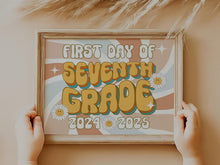 Retro First Day Of 7th Grade Sign Groovy, PRINTABLE Seventh Grade Back To School Sign, First Day Of School Sign